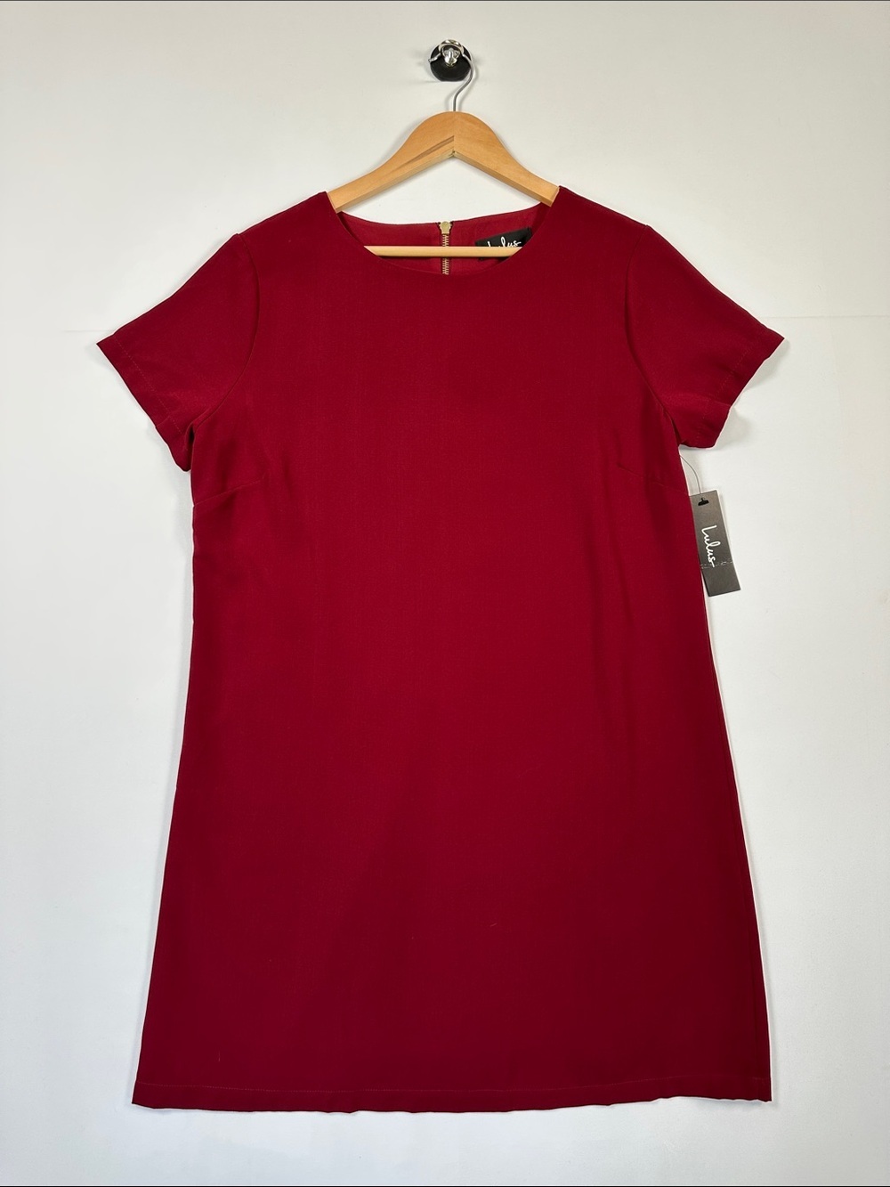 Lulu’s Red Rust Shift Dress Fully Lined Minimalist Classic Mini Dress Size L NWT